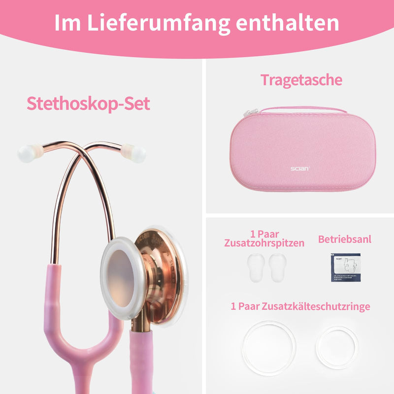 SCIAN Double Head Stethoscope for Doctors, Nurses, Students, Children and Adults, Classic Stainless Steel Lightweight Stethoscope with Accessories and Carry Bag (Pink) pink