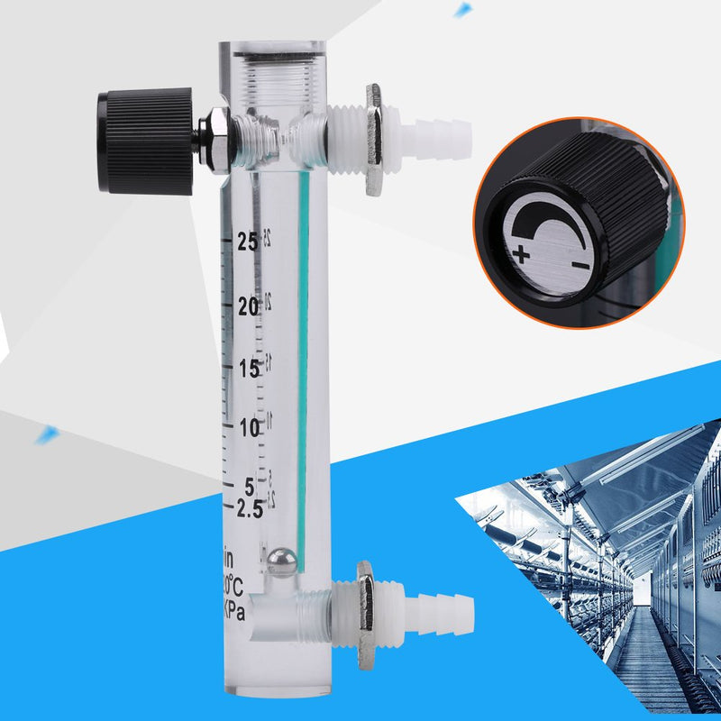 LZQ-5 Flow Meter 2.5 - 25 L/min Acrylic Plastic and Metal Flow Meter with Control Valve for Oxygen, Air, Gas