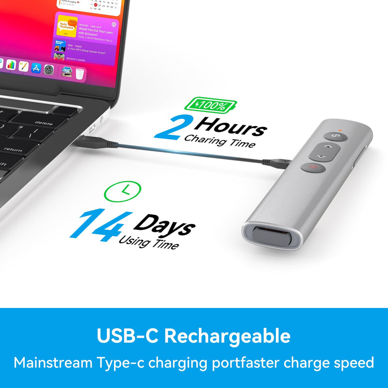 Presentation Clickers for PowerPoint Presentations, [Aluminum Alloy] + [2 in 1 USB C/A] PowerPoint Clicker with Laser Pointer Wireless Presenter PPT Slide Remote Control Computer Clicker for Mac Red Light