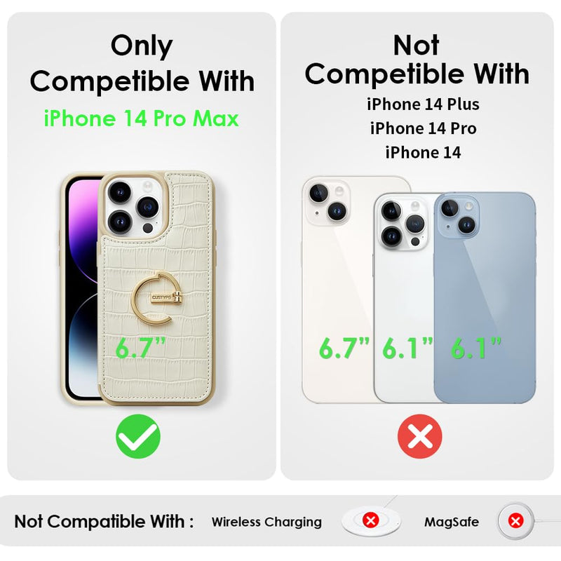 CUSTYPE for iPhone 14 Pro Max case Wallet with Card Holder, 180° Rotation Ring Holder Stand Card Slots Case, Leather Double Snap Cover with Wallet for Women and Men 6.7 "-Beige iPhone 14 Pro Max 6.7" Beige