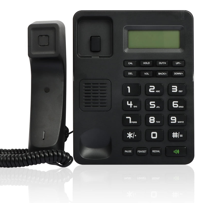 Corded Desktop Telephone–Wired Landline Phone for Home, Office, or Hotel with Adjustable Volume, 3-Level Screen Contrast, Caller ID, and Built-in Calculator-Black Black