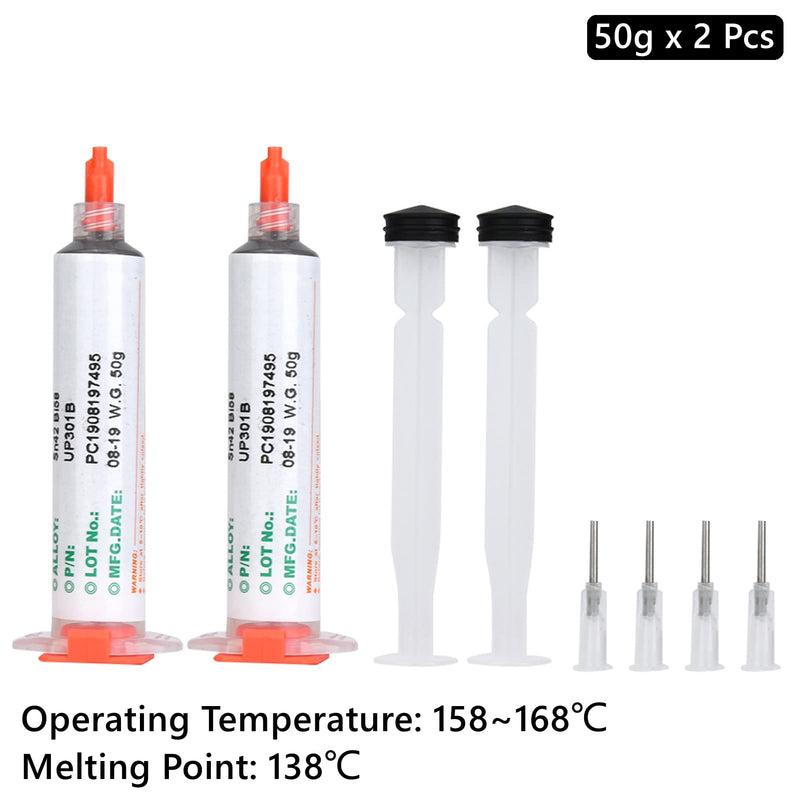 Fafeicy 2pcs SMD Lead Free Solder Paste Repair Electronics Sn42 Bi58 PCB with 100 Viscosity 50g (301B)