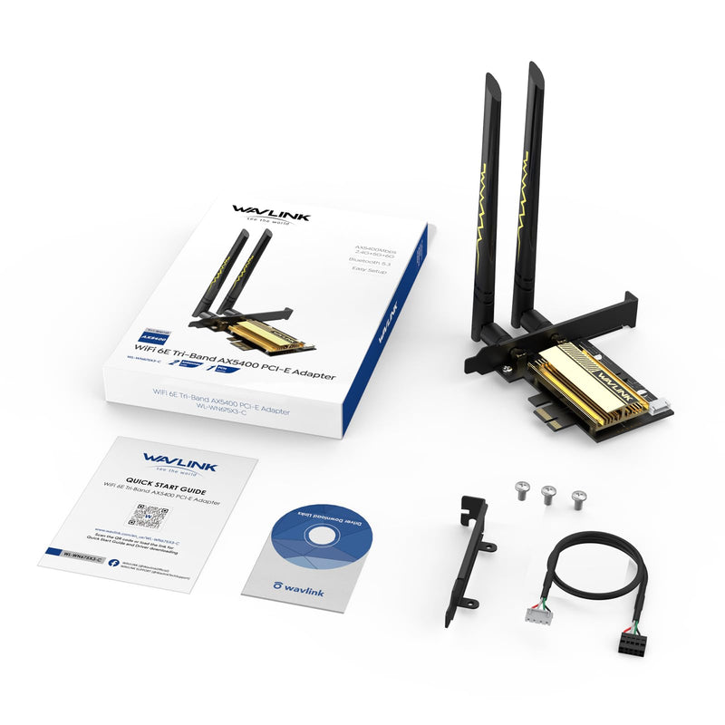 WAVLINK WiFi 6E AX5400 PCIe WiFi Card for Desktop PC, Tri-Band AX210 WiFi Card with Bluetooth 5.3, MU-MIMO, OFDMA, WPA3, Low-Profile Bracket, Heat Sink, Compatible with Windows 11/10, Linux