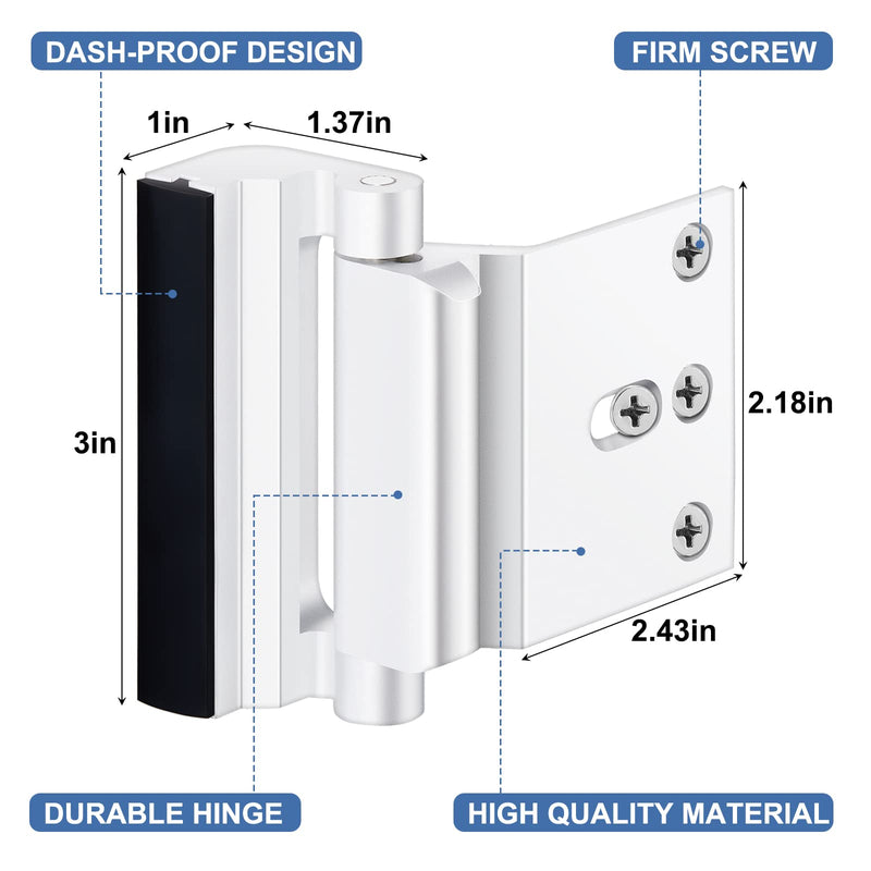 6 Pack Home Security Door Lock Reinforcement with 48 Pcs Screws Child Proof Door Locks for Inside Upgrade Lock to Defend Your Home(White) White