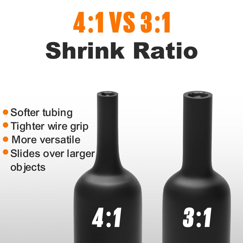 Lsnisni 90 mm heat shrink tube set with adhesive, 4:1 shrink tubes black, double-walled and waterproof, 5 sizes heat shrink tube, heat shrink tube cable sleeve - 100 pieces