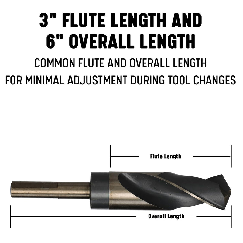 Drill America - KFDRSD1-1/8 1-1/8" Reduced Shank High Speed Steel Black & Gold KFD Drill Bit with 1/2" Shank, KFD Series 1-1/8"