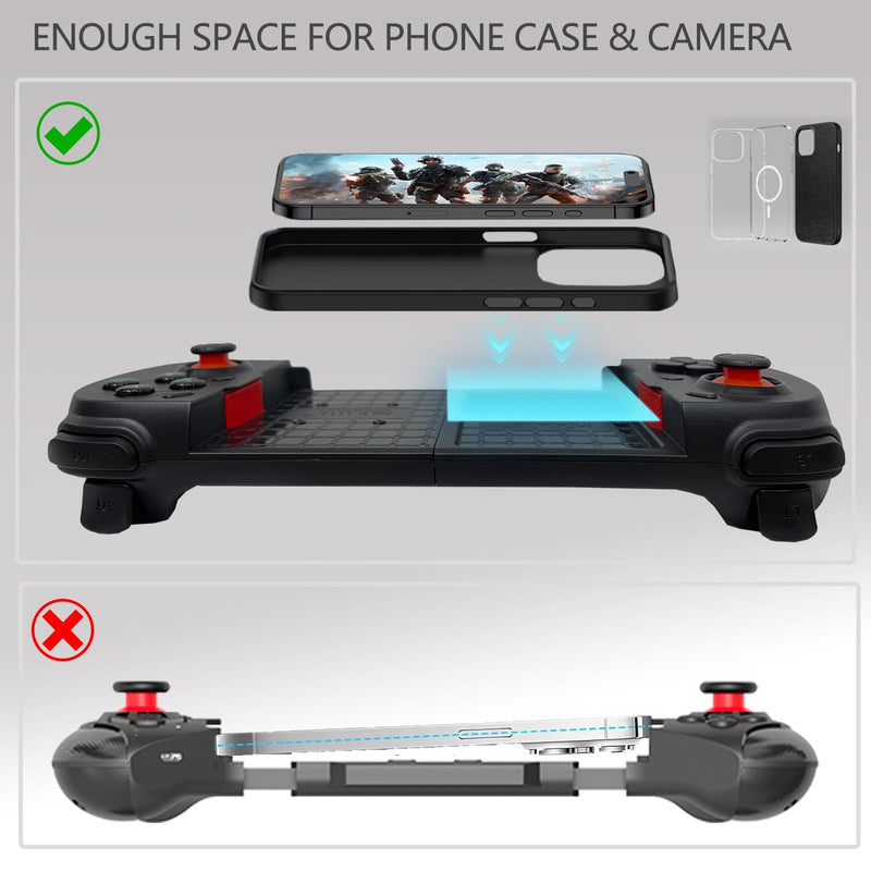 Wireless Cloud Gaming Controller for iOS, Android, Windows PC, including iPhone15/14/13, Steam etc.. Hall trigger, Linear trigger and Analog trigger E-Sports Handle Gamepad, Bluetooth Black