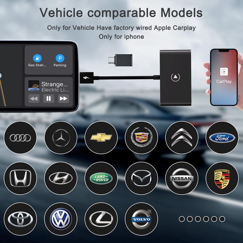 Wireless Apple CarPlay Adapter, 2023 Upgrade Apple CarPlay Wireless Adapter for OEM Wired CarPlay Cars, Fastest and Most Stylish Dongle, Convert OEM Wired to Wireless CarPlay, Plug & Play, PNBLAECE