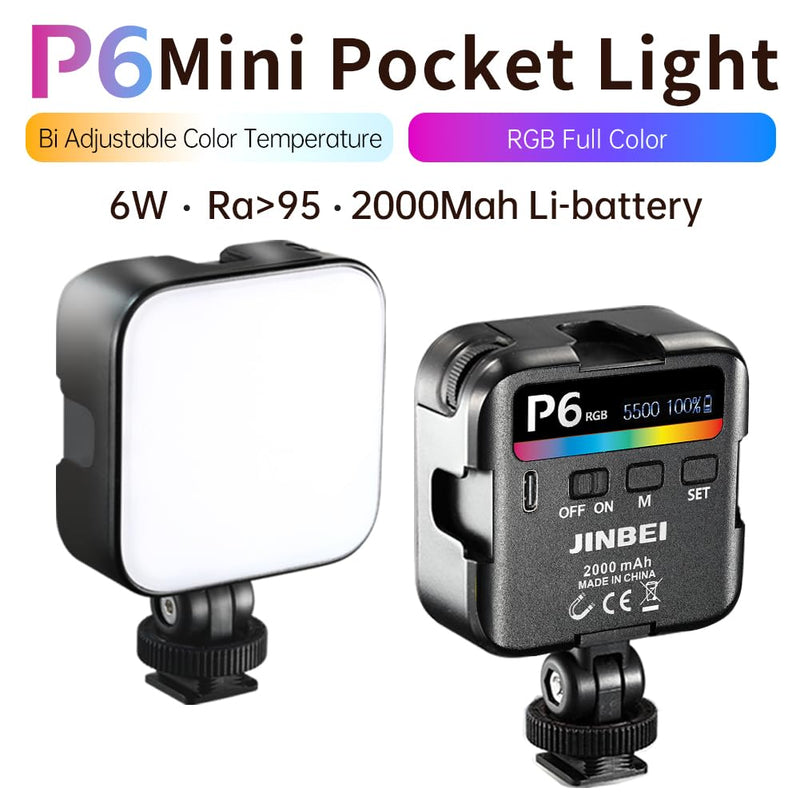 JINBEI P6 LED Video Light,Camera Light with 4 Cold Shoe Mount 2000mAh Rechargeable Portable Photography Lighting (P6 RGB) P6 RGB