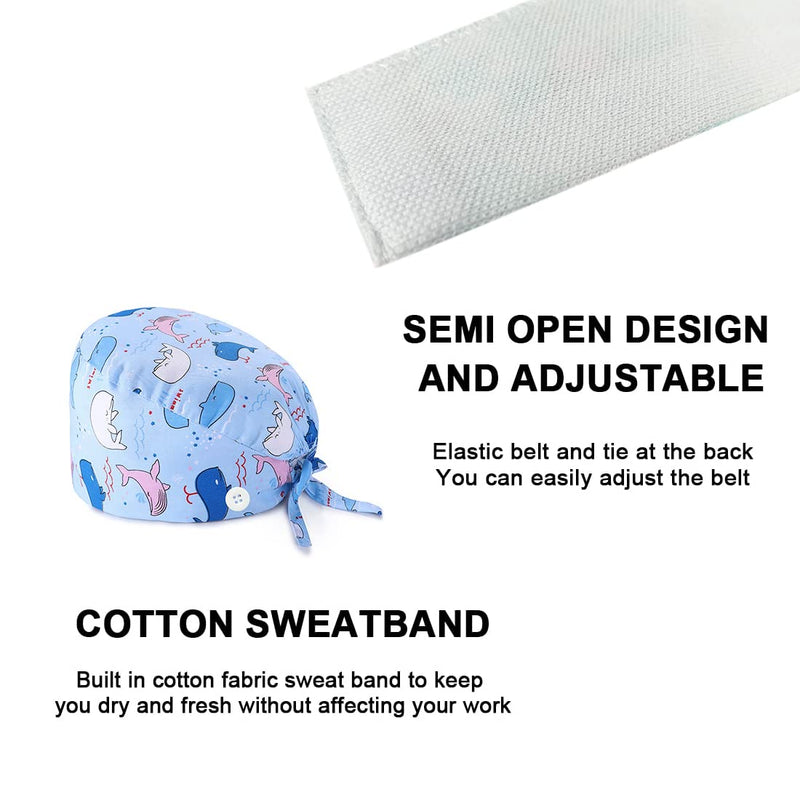 REQAG 1 piece adjustable work cap, cotton dust cap, cute unisex dust cap, nurse cap