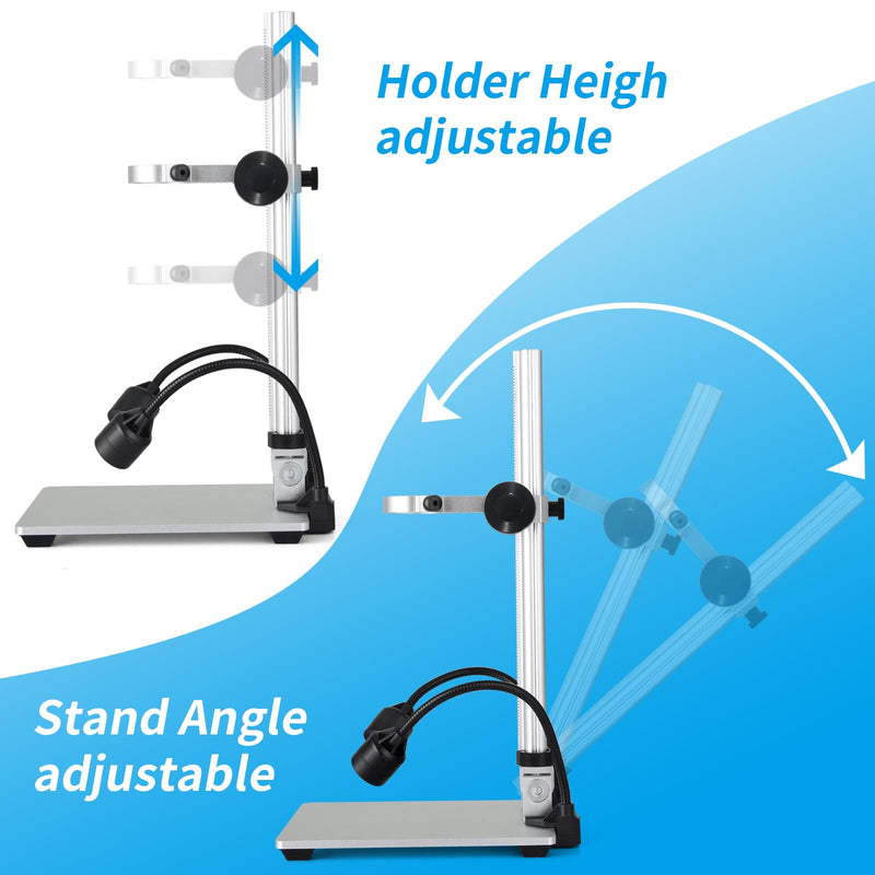Koolertron LCD Digital Microscope Stand, 12inch Aluminum Extension Arm with 2 Fill Lights, Adjustable Manual Focus Holder for Soldering, PCB Inspection, Coin & Jewelry Observation 12 inch