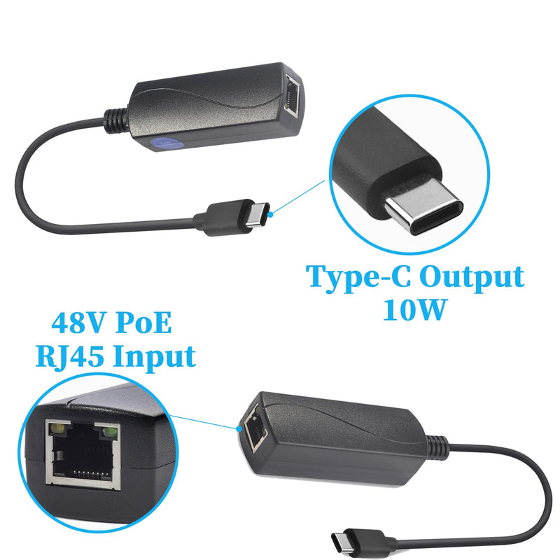 REVOTECH PoE to USB C Adapter Converter, Convert POE to Output 5V/2A Type-C with Ethernet, IEEE802.3af with 10/100Mbps, Wired Broadband and PD Charging for Smart Phone/Tablet, Plug and Play (P2C5V) 5V/2.4A