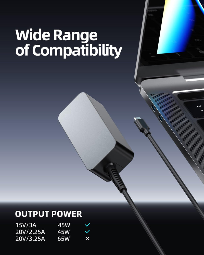 Chromebook Charger for HP Chromebook Laptop (UL Certified Safety) with USB C, 45W
