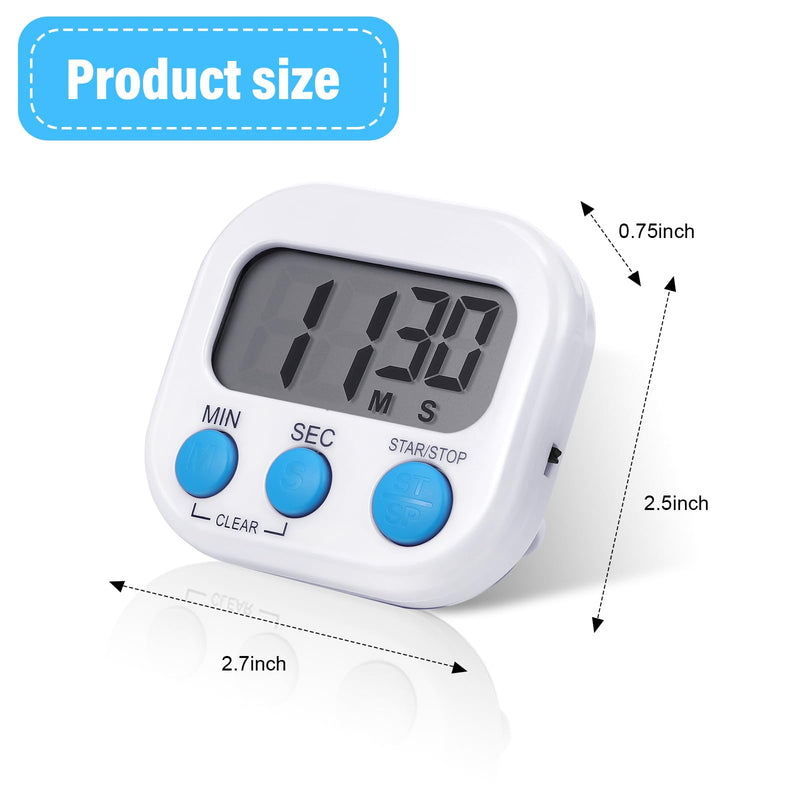 Weewooday 12 Pcs Digital Kitchen Magnetic Timer Bulk Classroom Count up Countdown Timer Large Digits Egg Loud Alarm Cute Desk Stopwatch for Teacher Kids Cooking Office(White,Stylish Style) Stylish Style White