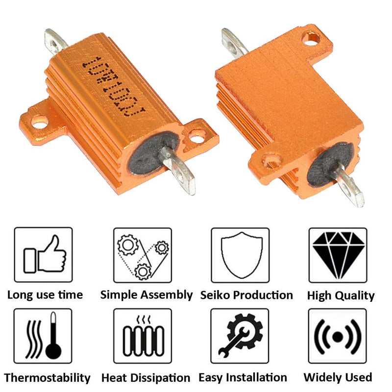 ETOPARS 2 Pcs 10W 10 Ohm 5% Aluminum Housing Wire Resistor Load Resistors Tap Resistor Chassis Mounting Wirewound Golden Housing Resistor 10 Ohm 10W Gold 10W