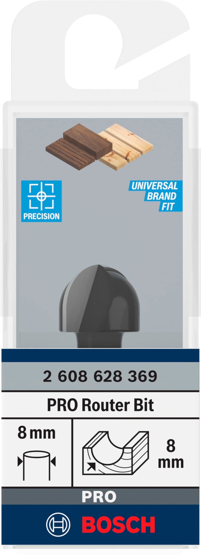 Bosch 2 608 628 369 Core Box Bits 8 mm, R1 8 mm, D 16 mm, Working Length 12.7 mm, Total Length 45 mm L 8 mm silver/black