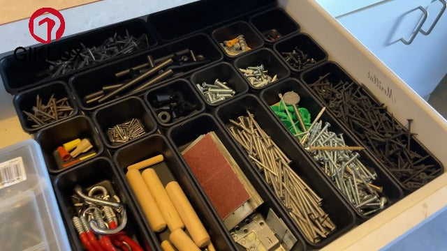 46 Pack 5-Sizes Large 12'' Tool Box Organizer Tray, Tool Box Organizers and Storage, for Hammer, Wrench, Screw, Small Parts Toolbox Organization, Tool Cart Chest Garage Drawer Organizer Tray, Black 5 - Sizes 46PCS - Black