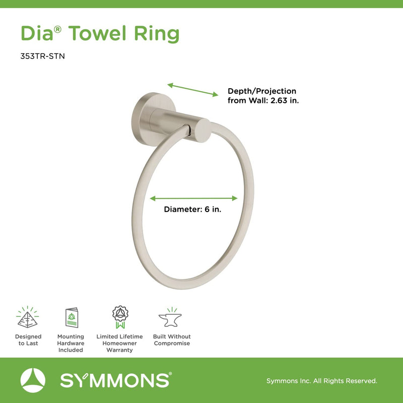Symmons 353TR-STN Dia Wall-Mounted Towel Ring in Satin Nickel
