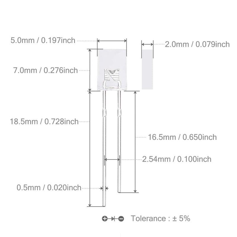 Chanzon Pack of 100 2x5x7 Red LED Diode Lights (Square Clear Transparent Lens DC 2V 20mA) Light Bulb Lamps Electronic Components Display LEDs B) Red (100pcs)