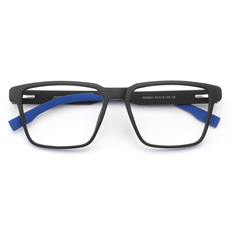 Men's Blue Light Blocking Glasses, Fake Nerd Square Frame Computer Gaming Screen Eyeglasses Anti Glare & UV RF6207 Black & Blue
