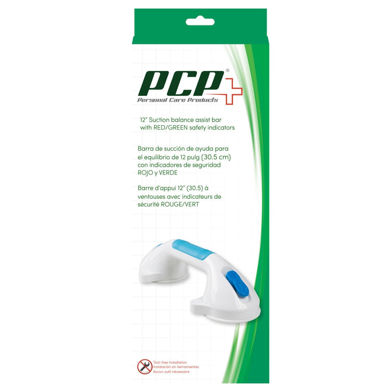 PCP Suction Grip Bathtub and Shower Handle with Color Lock Indicators, White, 12 Inch 12 Inch (Pack of 1)