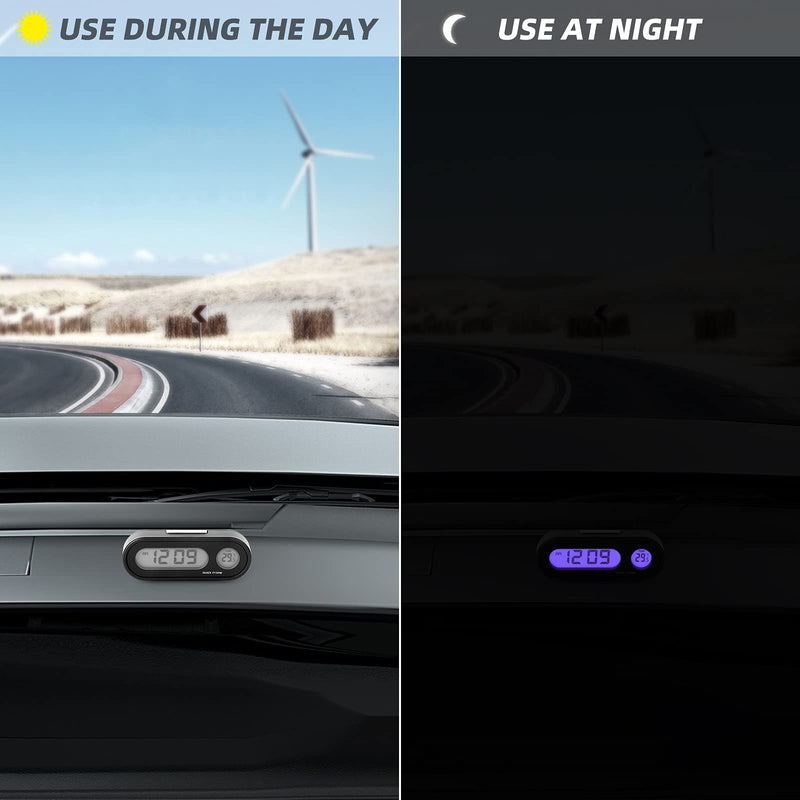 MEANLIN MEASURE Digital Display of Vehicle Temperature and time, LCD Backlight, Dual Conversion Mode, Temperature Dashboard Clock（Pack of 2）