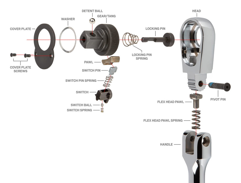 TEKTON 3/8 Inch Drive x 12 Inch Flex Head Long Ratchet | SRH31112 Quick-Release