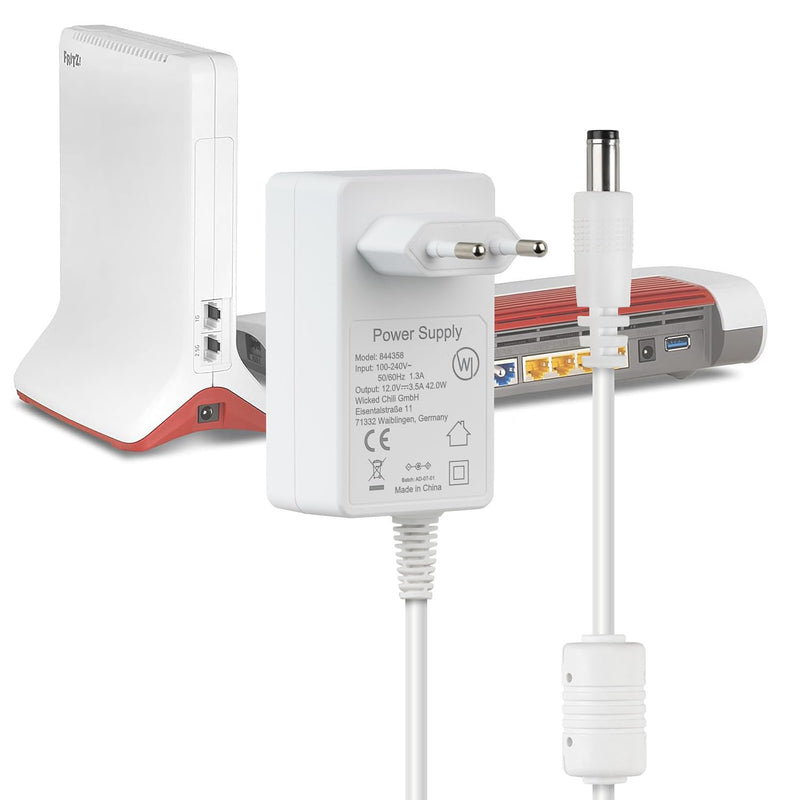 Wicked Chili 12 V / 3500 mA / 300 cm Power Supply Suitable for AVM Fritz!Box 5690 | Pro, 7690, 5590 Fiber, 7530 AX, 7590 AX, 7590, Repeater 6000 3000AX, Router Charging Cable (Cable Extra Long, 3.0 m, White)