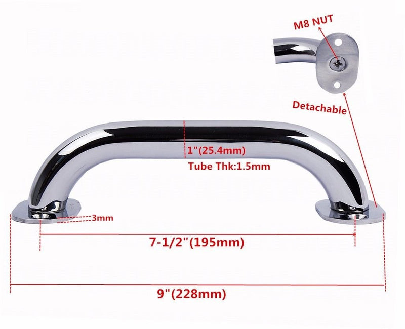 9" Boat Grab Bar, 2 Pack Stainless Steel Handrail Handle Multipurpose 9 inch Safe Hand Supports for Marine Boat Yacht