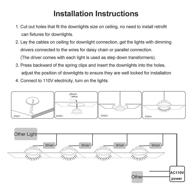 YGS-Tech 3 Inch LED Recessed Lighting, Dimmable Downlight 5W(40W Halogen Equivalent), CRI80, 3000K Warm White, Ceiling Light with LED Driver(4 Pack) 3000k (Warm White) Black-3Inch-4Pack