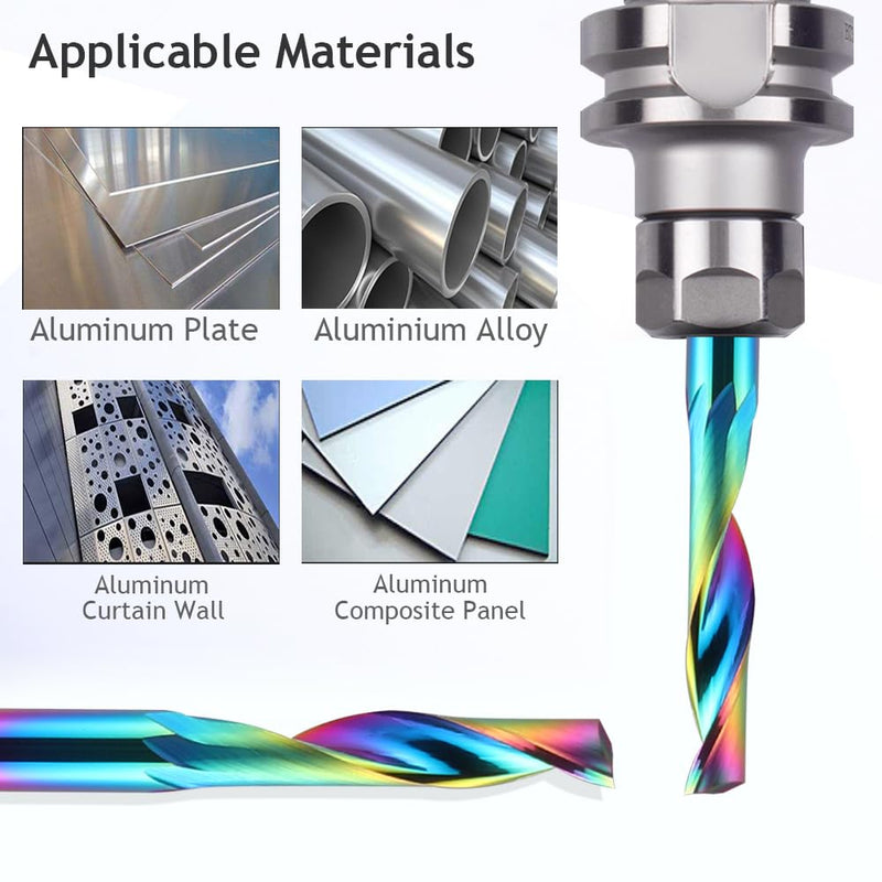 EU_HOZLY Single Groove CNC Router 1/8" Shank 1/8" Cutting Diameter 15mm (0.59") Cutting Length Solid Carbide End Mill DLC Coating Cutter for Aluminum 10 Pack