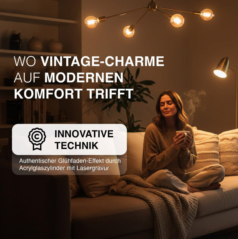 Greenandco® Vintage Design LED Bulb for Mood Lighting, E27 A60 Edison Light Bulb, 2 W 65 lm 1800 K Gold Extra Warm White, 320°, 230 V, Flicker-Free, Not Dimmable 1 pc.