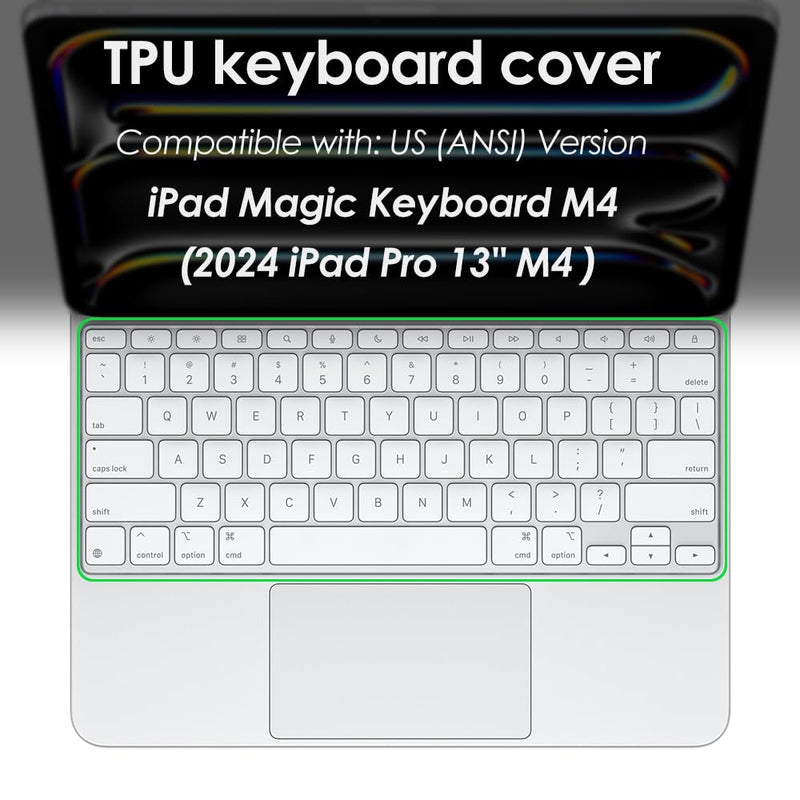 ProElife Keyboard Cover Skin for 2024 iPad Pro 13-inch M4 Chip (A2925/A2926) Magic Keyboard US Enter TPU Protector for Newest iPad Magic Keyboard M4 iPad Pro 13'' 2024 Accessory (Transparent) Clear