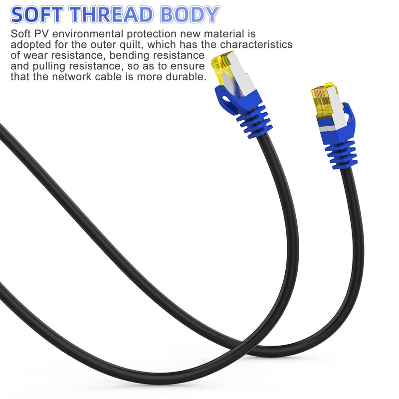 Cat 8 Ethernet Cable 40 ft,Heavy Duty High Speed Network Internet Cable, RJ45 Connector,26AWG 40Gbps 2000Mhz Patch Cord,S/FTP Indoor & Outdoor LAN Cable-Waterproof(Black) CAT8-40FT Black