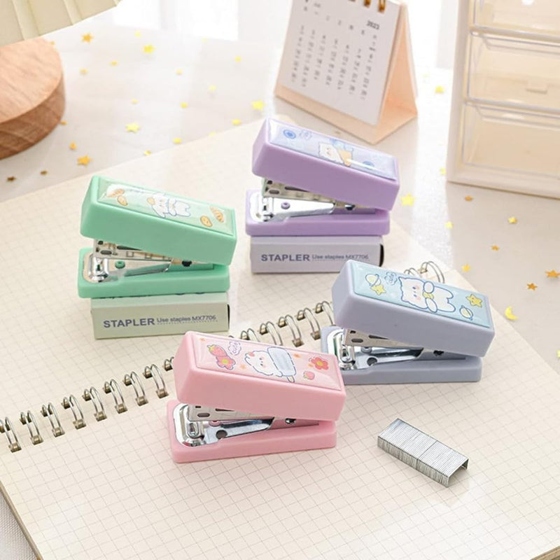 1 Set Pink Mini Stapler with No.12 Staples, Cute Rabbit Pattern Desktop Stapler, Staple Remover, Bookbinding Machine for Paper Clips Staplers for Office School Home Desk Staplers