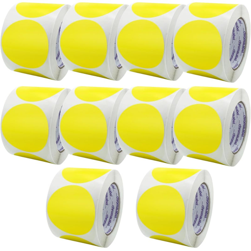 ChromaLabel 3 Inch Circle Sticker Labels, Easy to Write On Round Colored Stickers, Permanent Adhesive Labels - 500 Sticky Dots per Roll, Yellow - Case of 10
