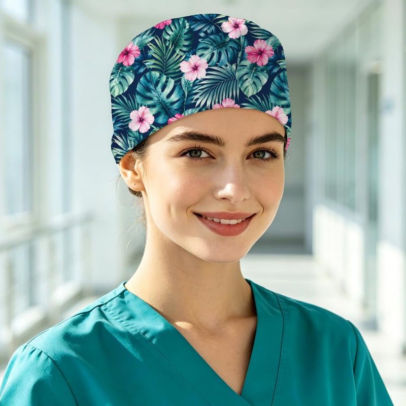 6 Stück Blumen Tiere Bouffant OP Hauben Einstellbare Binden Zurück Chirurgische Hauben mit Knöpfen Blumen Baumwolle Krankenschwester Arbeits Hut für Frauen Männer Gesundheitswesen Hausarbeit
