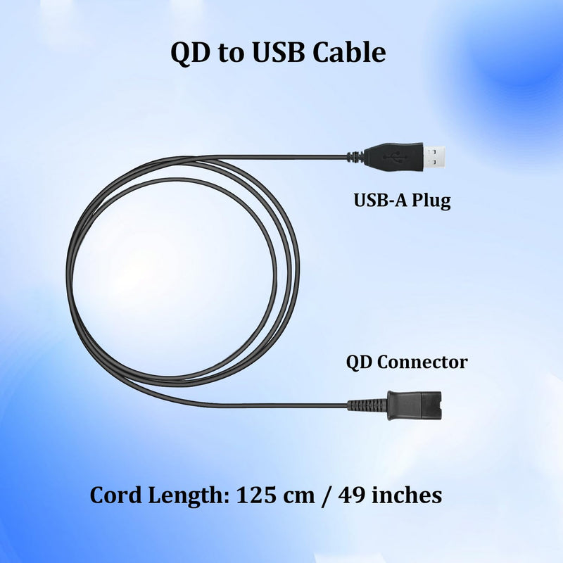 USB Headset Adapter Quick Disconnect QD Cable to USB A Plug Adapter External Sound Card Converter for Plantronics QD Wired Headset to Computer Laptop PC VOIP Softphone