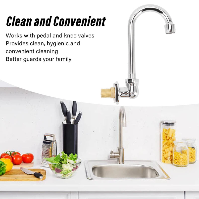 Topyond Foot Pedal Faucet Stainless Steel G1/2 Thread Wall Mounted Knee Valve Basin Foot Pump Water Faucet, for Home Hospital Railway Station Factory