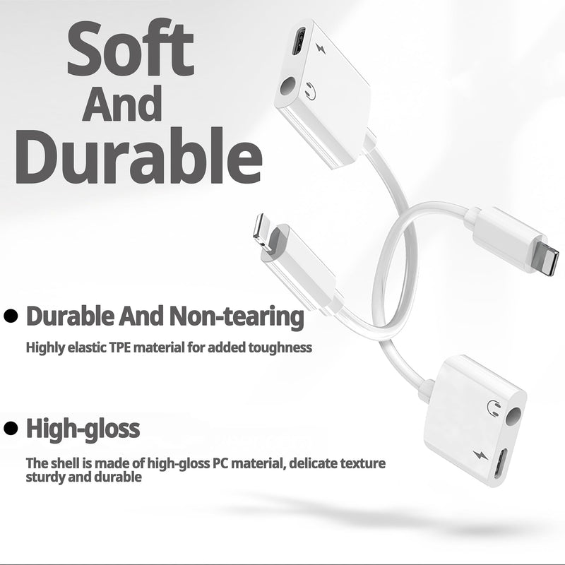[Apple MFi Certified] 2 Pack Lightning to 3.5mm Headphone Jack Adapter, 2 in 1 Headphone Adapter Aux Audio and Charger Adapter Dongle Cable Splitter Compatible with iPhone14/13/12/11/XS/XR