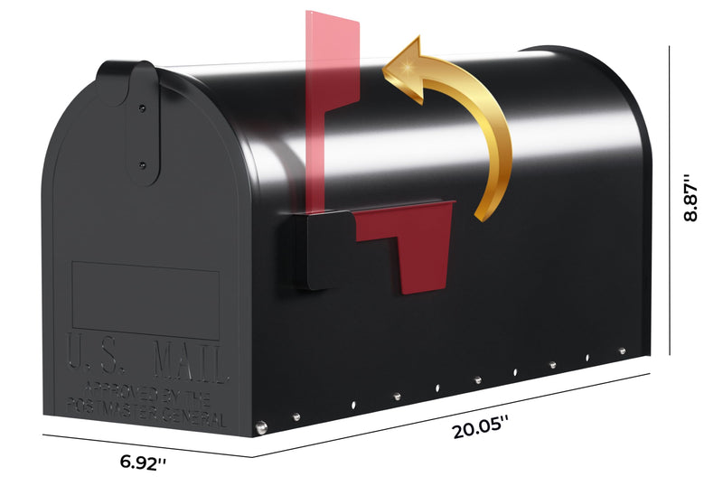 Post Mount Mailbox with Durable Aluminium Flag - Medium Capacity, Black, Galvanized Steel - 6.92 in. W x 8.87in. H x 20.05 in. L - Heavy Duty Metal Mailbox Powder-Coated Black - Medium