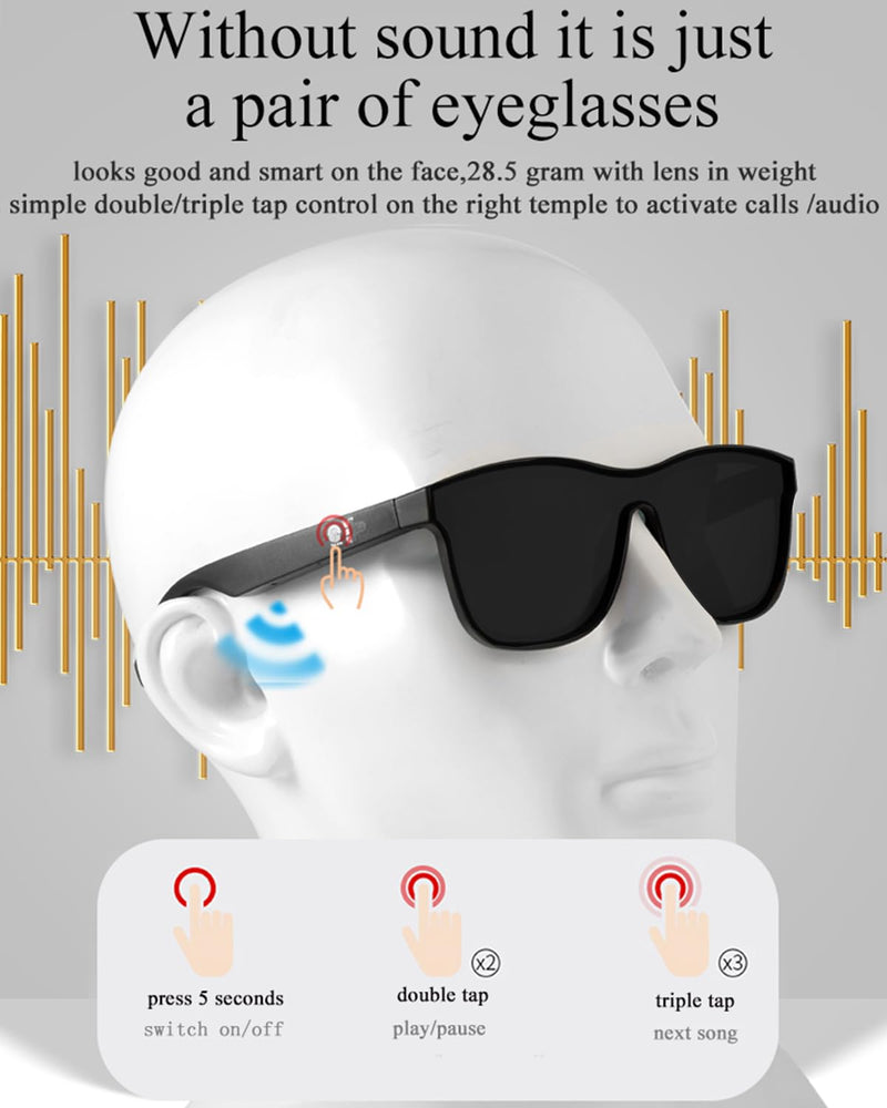 Smart Glasses,Bluetooth Sunglasses for Men Women with Speakers,Polarized Lenses,Touch/Voice Assistant Black