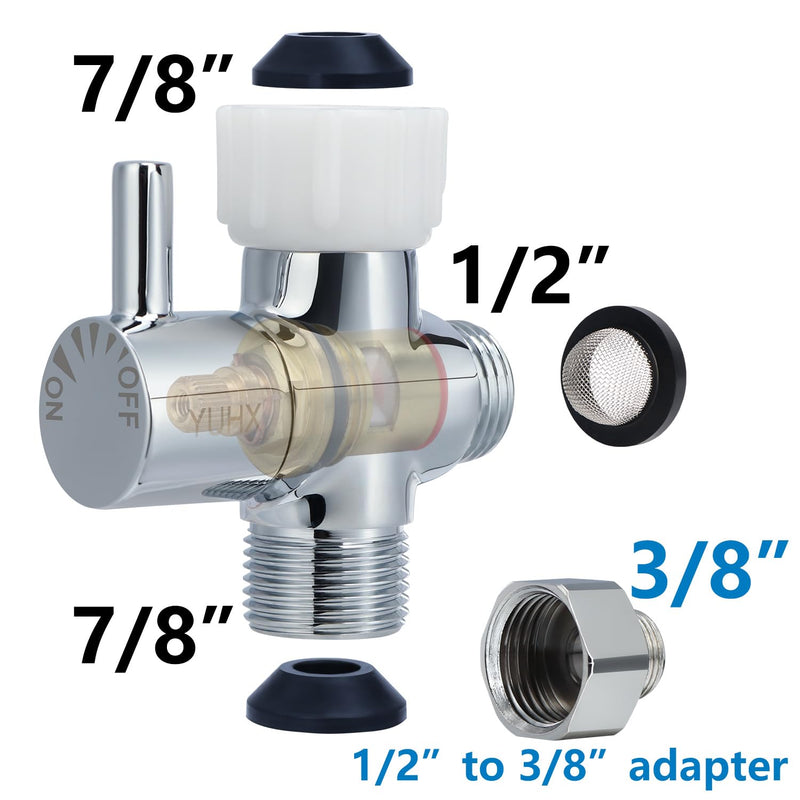 Brass Bidet T Adapter with Shut-Off Valve,3 Way 7/8 or 15/16 and 1/2 or 3/8,7/8" Metal T Valve for Bidet,Toilet Tee Connector Diverter Adaptor,Bidet Attachment for Toilet