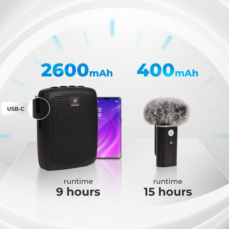 WinBridge WB006 Upgraded Wireless Voice Amplifier – Bluetooth Lapel Microphone with Speaker, Windproof Foam Compact & Portable, Clip-On Mic, Mini Megaphone for Teachers Presenters, Tour Guides WB006N_1