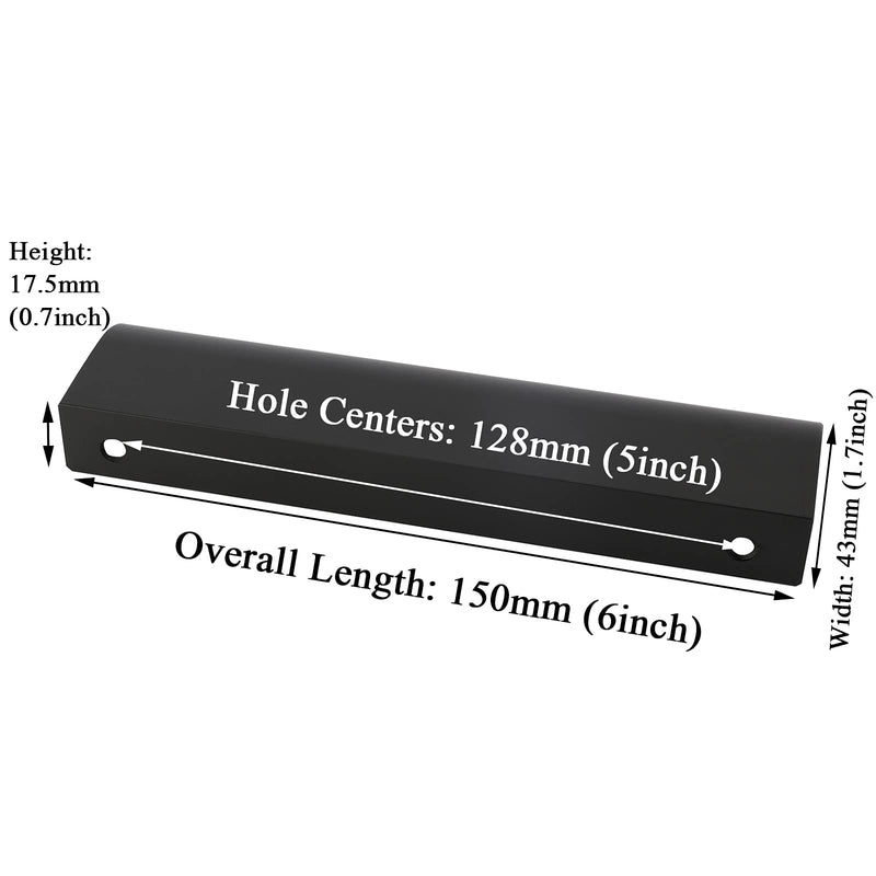 Goldenwarm 10 Pack 5 Inch Finger Pulls Black Cabinet Edge Pulls Black Edge Tab Drawer Handles Aluminum Alloy Cabinet Hardware for Kitchen Cupboard Hole Center:128mm(5in)