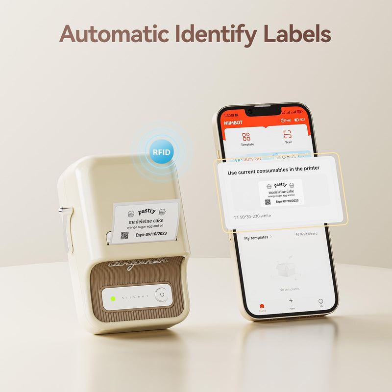 NIIMBOT B21 Label Maker Machine with Tape 2Inch Portable Sticker Printer Thermal Labeler for Jar Price Address Label for Business Home Office Organization, White
