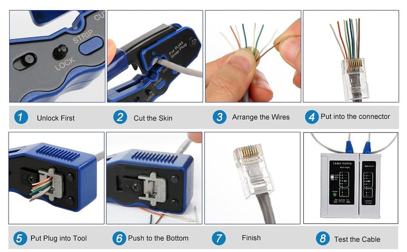 RJ45 Crimp Tool Kit Pass Through Ethernet Crimping Tool Kit(Tool Set 701) | Ethernet Crimper for Cat5 Cat5e Cat6 Pass Through Modular Plugs, All-In-One RJ45 Crimper Kit, Good Workmanship, Easy to Use Tool Set 701