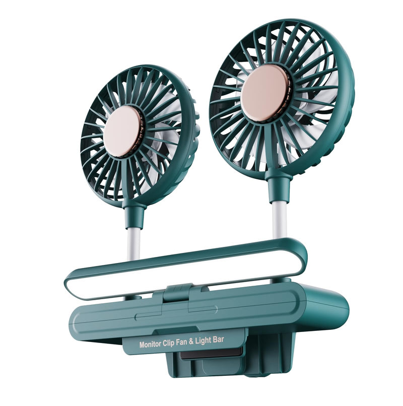 Reading stand Lamp Light Bar with Fan Two-Head Personal Cooling Quiet USB Fan Flip-Open light, Level 3 brightness light, 3 Wind Speed for Working/Self Broadcasting (Forest Green) Forest Green
