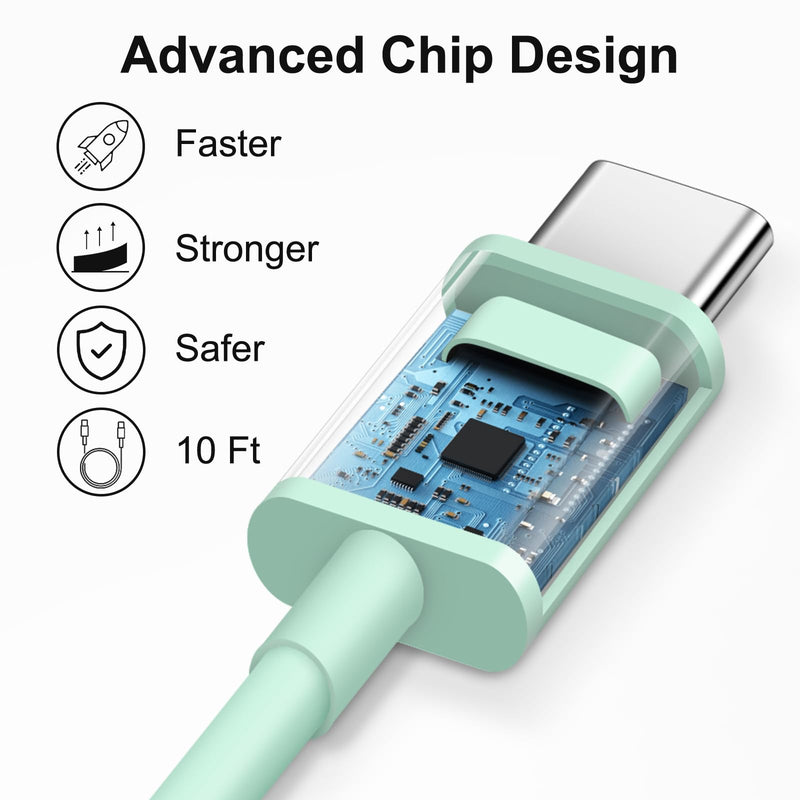 iPhone 16 15 Charger Fast Charging 10Ft - 2 Pack 20W USB C Wall Charger Block and Type C to C Cable Compatible with iPhone 16/16 Pro/16 Pro Max/iPhone 15, iPad Pro, Air 5/4,iPad 10 (Green) Green
