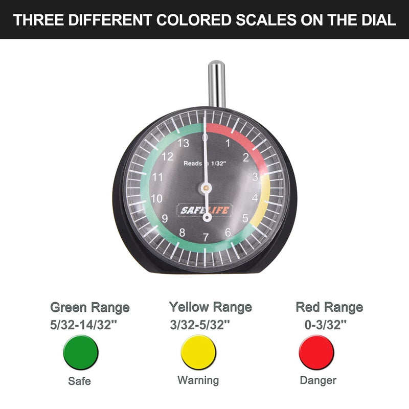 Tire Tread Depth Gauge, Dial Type Tire Tread Depth Gauge Professional for Motorcycle, Car,Truck and Bus,Easy Reading Tyre Tread Depth Gauge in 32nds 1 PACK